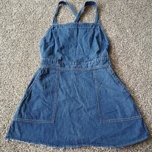 Polo Ralph Lauren Light Wash Denim Dungaree Skirt Dress Overall Backless Size 14